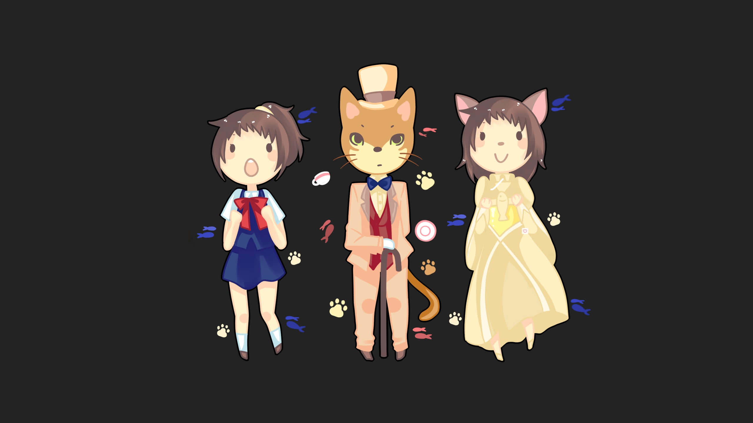 The Cat Returns, anime-style cat-eared characters, formal wear, 2K Desktop Wallpaper