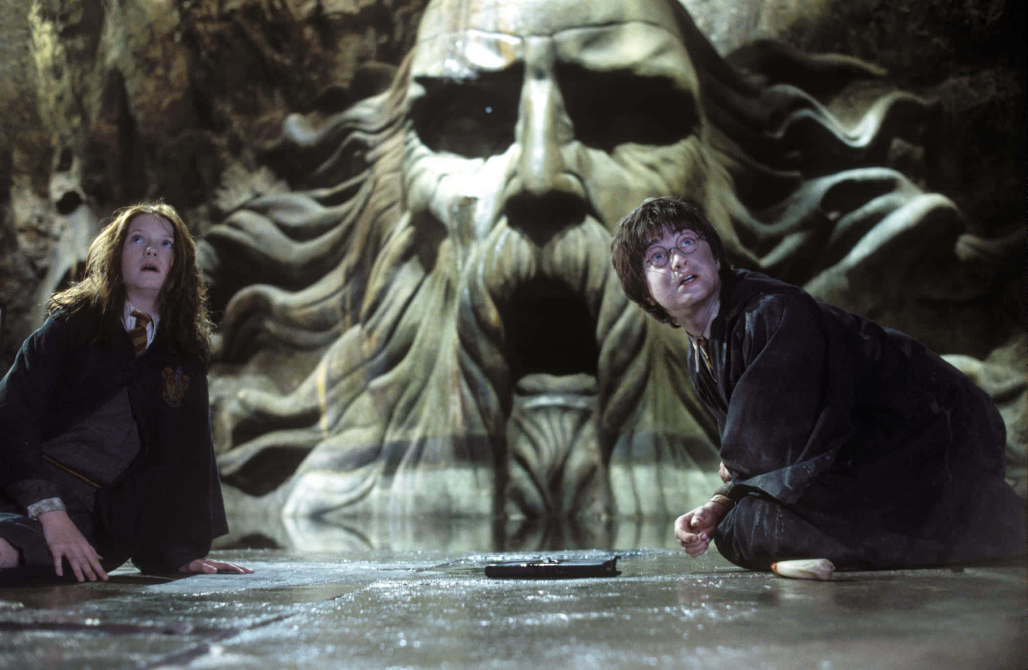 The Chamber of Secrets, stone face, water, Full HD Desktop Wallpaper