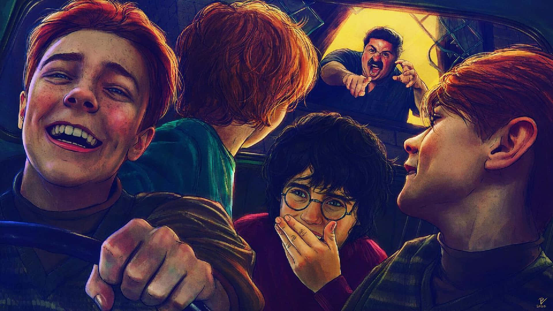 The Chamber Of Secrets, four young wizards, car, Full HD Desktop Wallpaper
