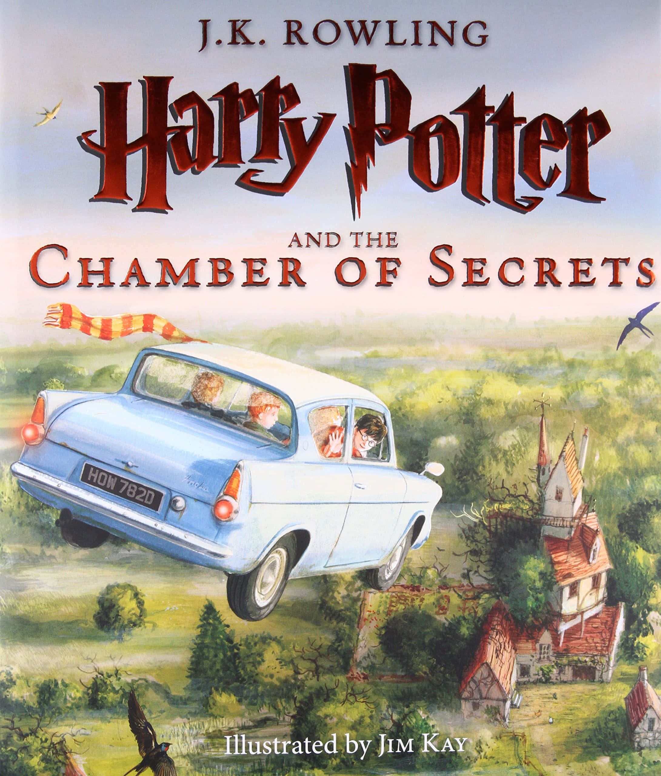 The Chamber Of Secrets, light blue flying car, three children, 2K Phone Wallpaper