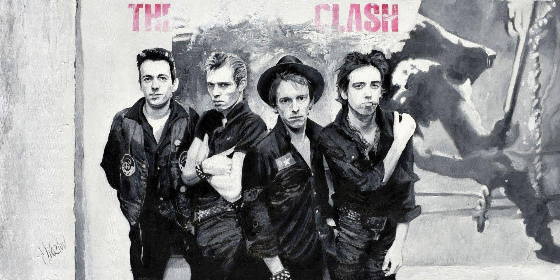 The Clash, leather jackets, graffiti wall, Full HD Desktop Wallpaper