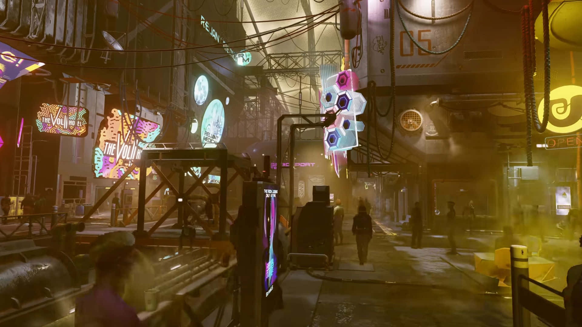 The Coruscant Underworld, neon-drenched cyberpunk alleyway, night, Full HD Desktop Wallpaper