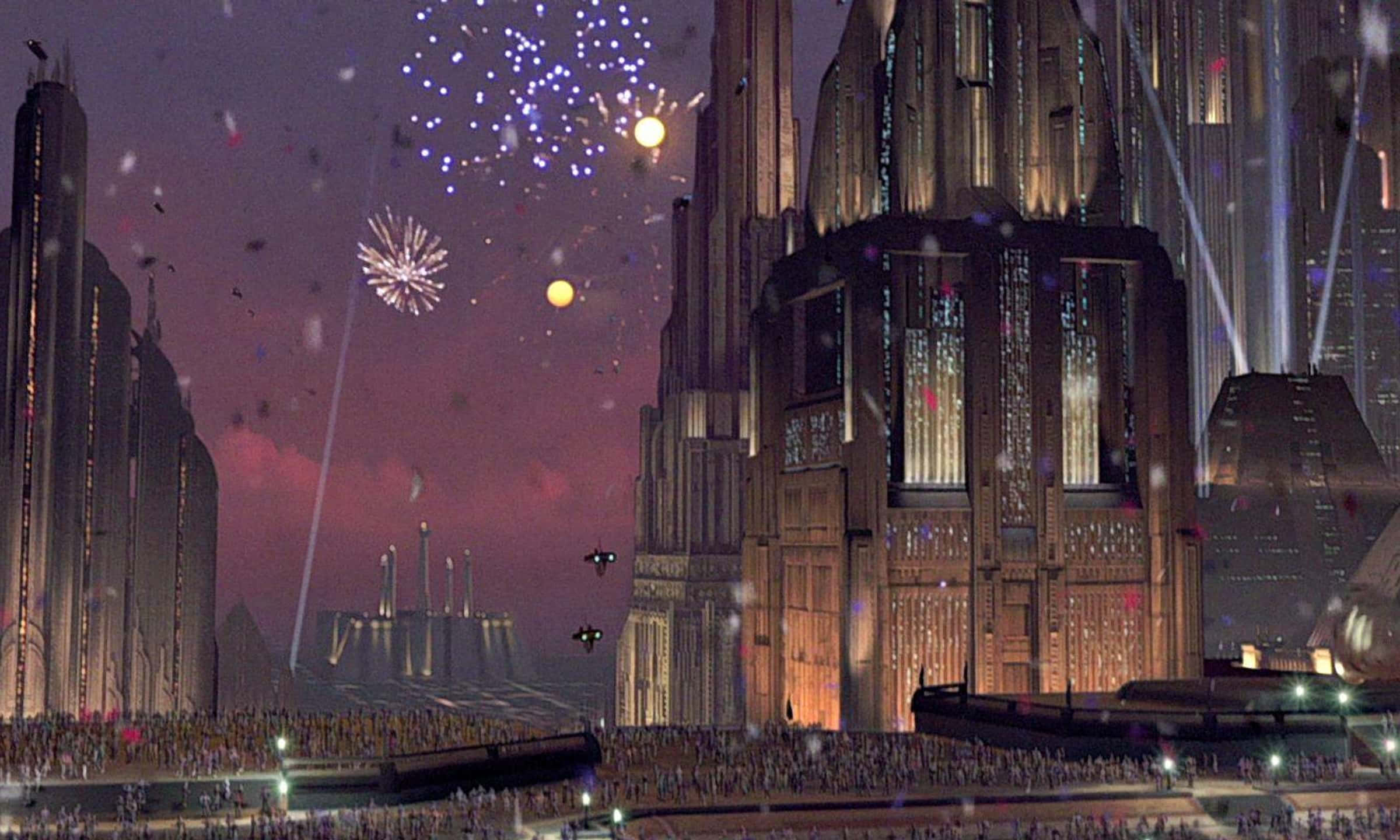 The Coruscant Underworld, dusk, towering buildings, Full HD Desktop Wallpaper