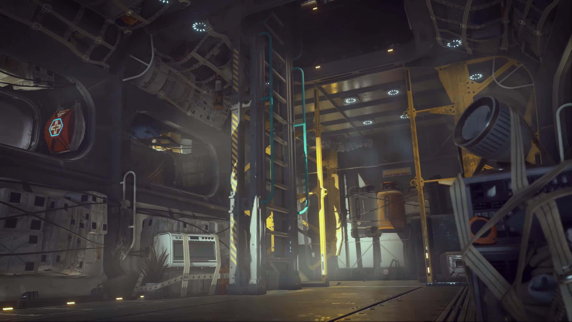 The Coruscant Underworld, industrial spaceship interior, glowing pipes, Full HD Desktop Wallpaper