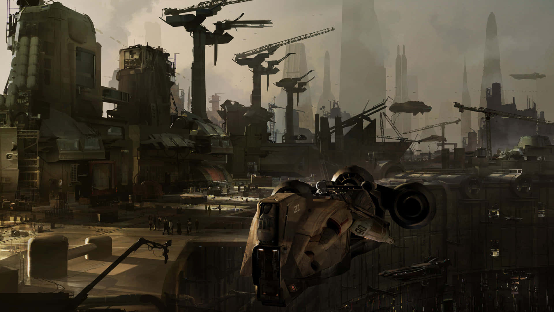 The Coruscant Underworld, Coruscant, crashed spaceship, Full HD Desktop Wallpaper