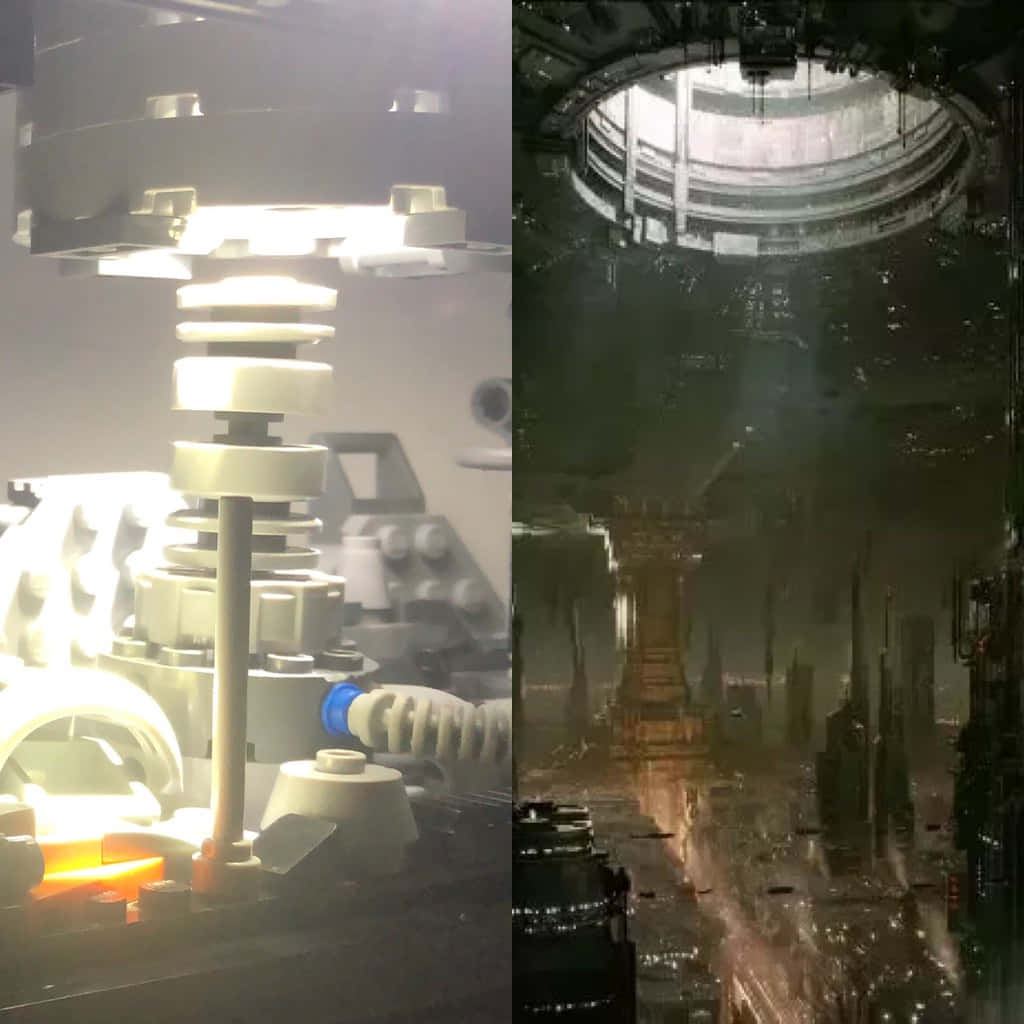 The Coruscant Underworld, glowing futuristic machine, dark rainy cyberpunk cityscape, SD Desktop Wallpaper