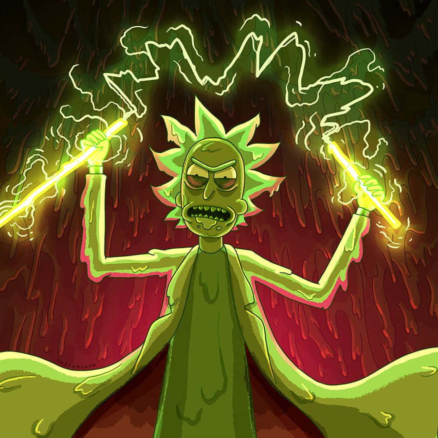 The Council of Ricks, green-skinned animated character, spiky hair, SD Desktop Wallpaper