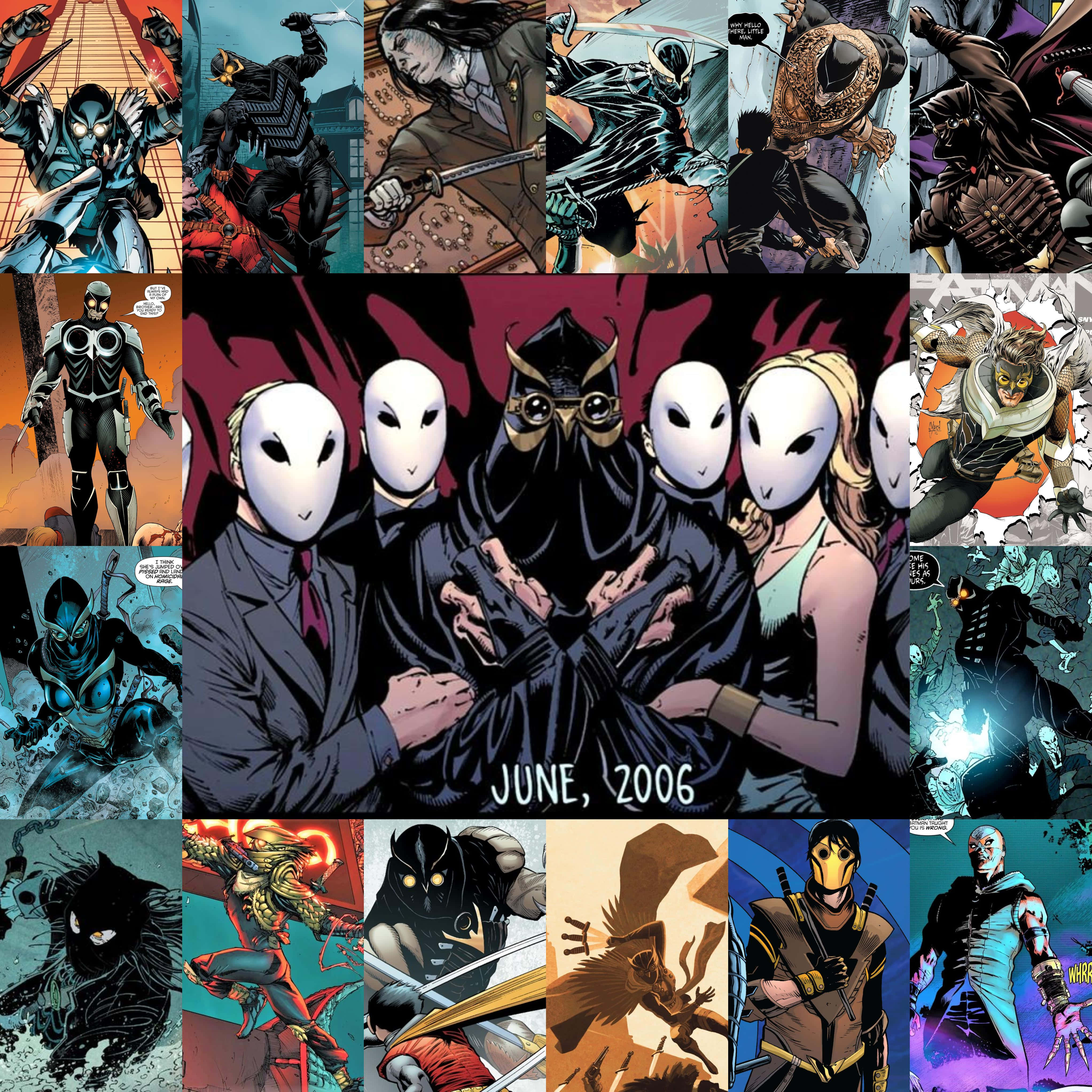 The Court Of Owls, comic book collage, masked vigilantes, 4K Desktop Wallpaper