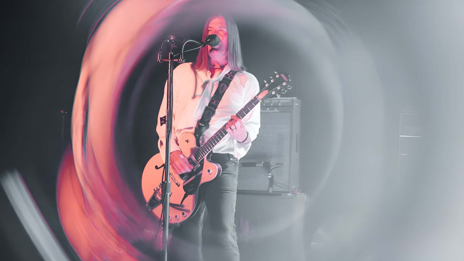 The Dandy Warhols, sunburst electric guitar, red and white lights, Full HD Desktop Wallpaper