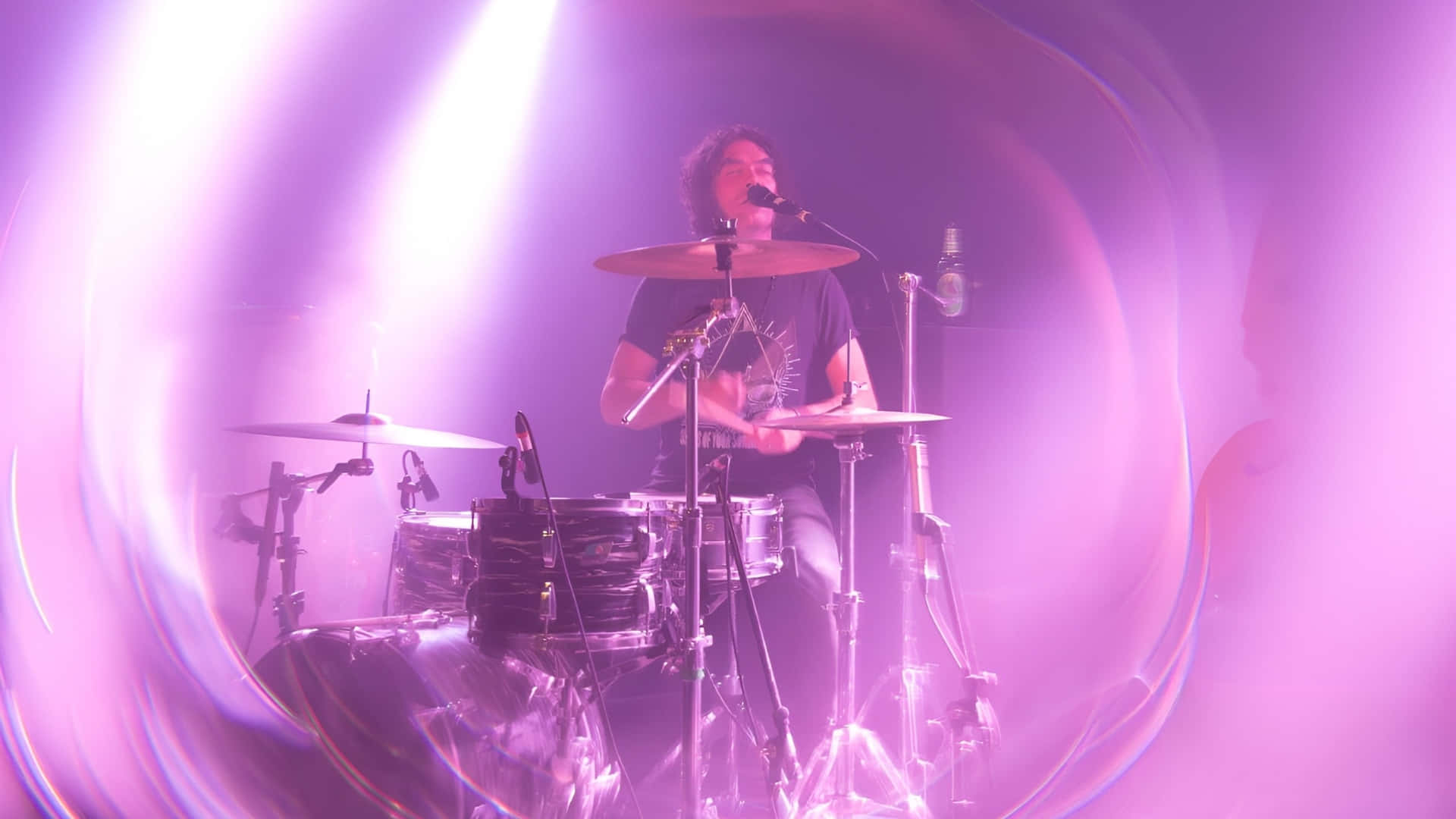 Dandy Warhols, drummer, swirling purple stage lights, Full HD Desktop Wallpaper