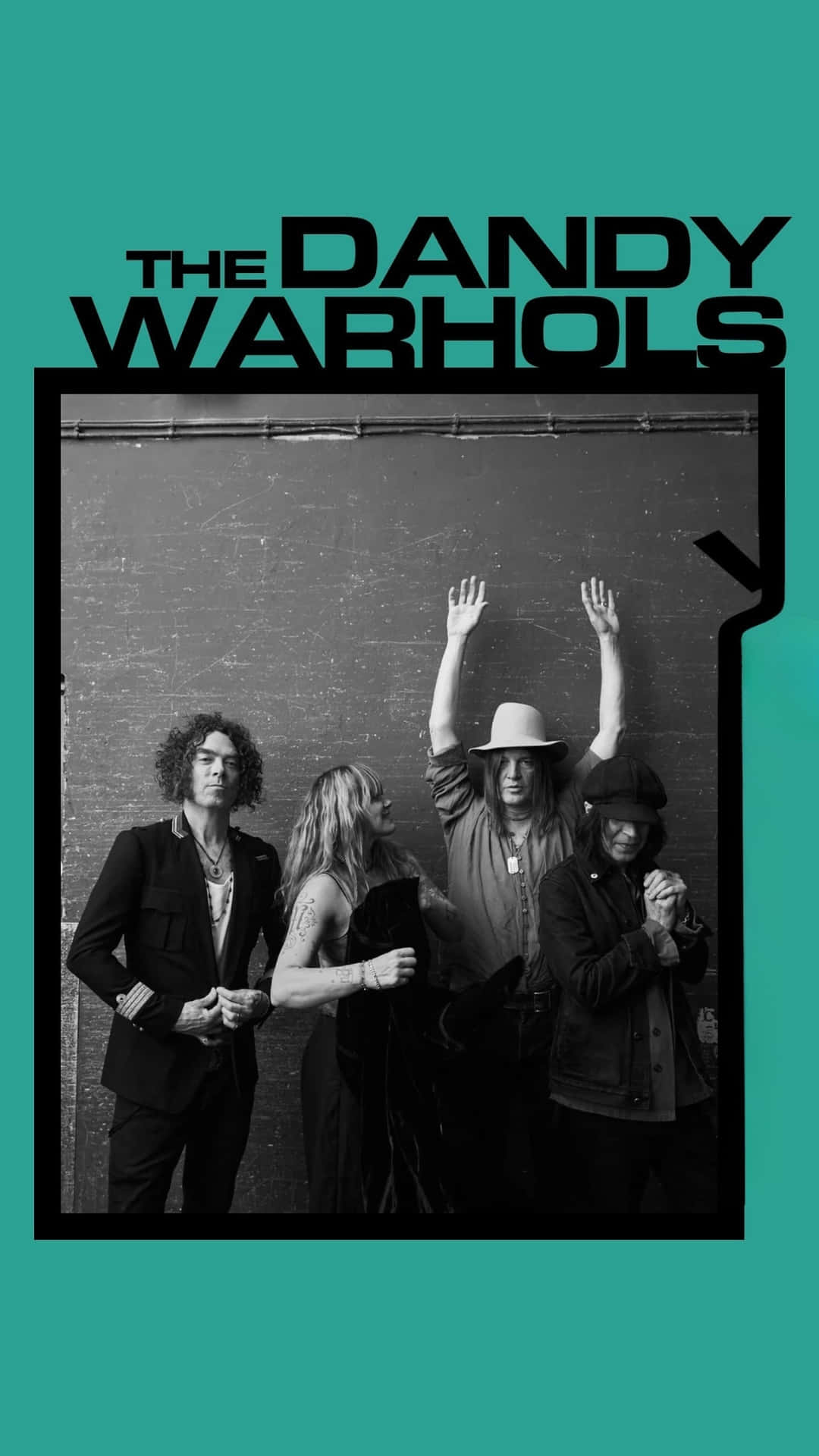 The Dandy Warhols, black and white, teal frame, Full HD Phone Wallpaper