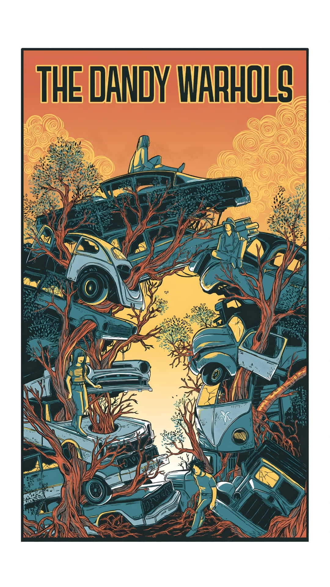 The Dandy Warhols, vintage cars, gnarled trees, Full HD Phone Wallpaper