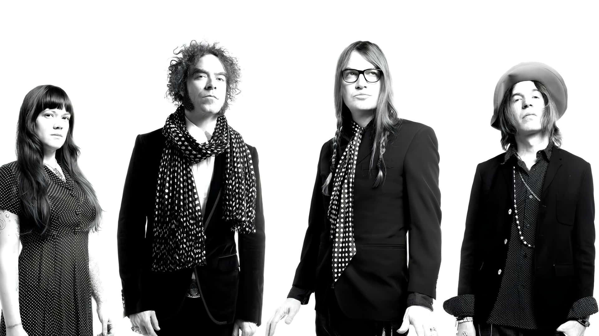 The Dandy Warhols, black suits, patterned scarves, Full HD Desktop Wallpaper