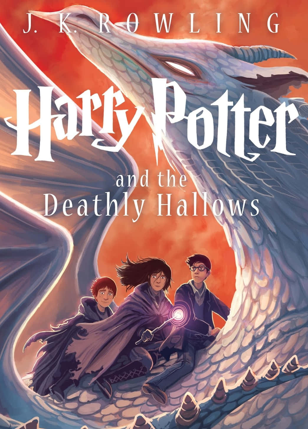 The Deathly Hallows, dragon, fiery orange sky, HD Phone Wallpaper