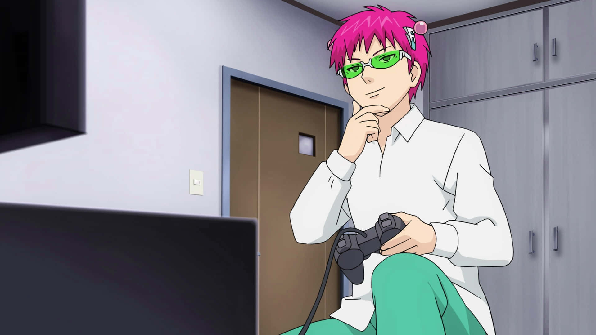 The Disastrous Life Of Saiki K, pink hair, green glasses, Full HD Desktop Wallpaper