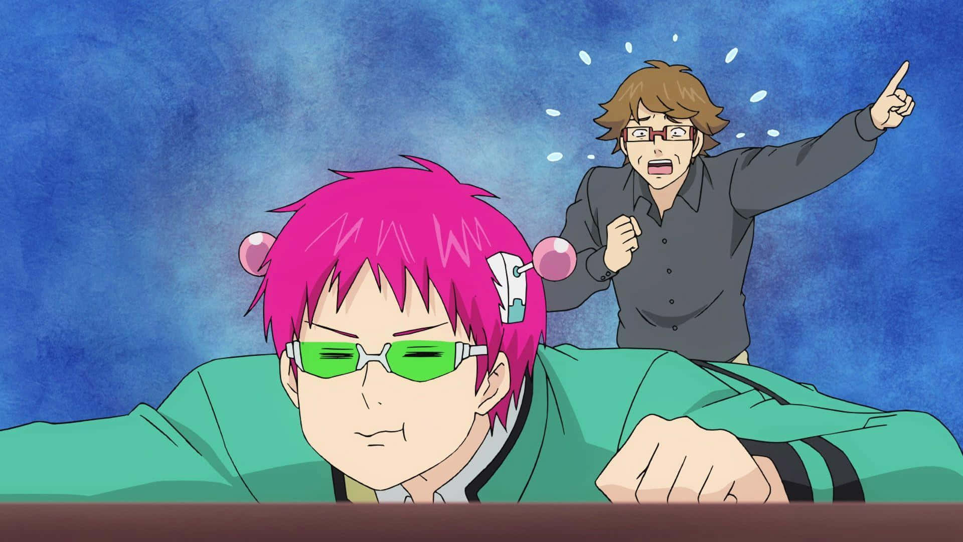 The Disastrous Life Of Saiki K, pink-haired anime character, green glasses, Full HD Desktop Wallpaper