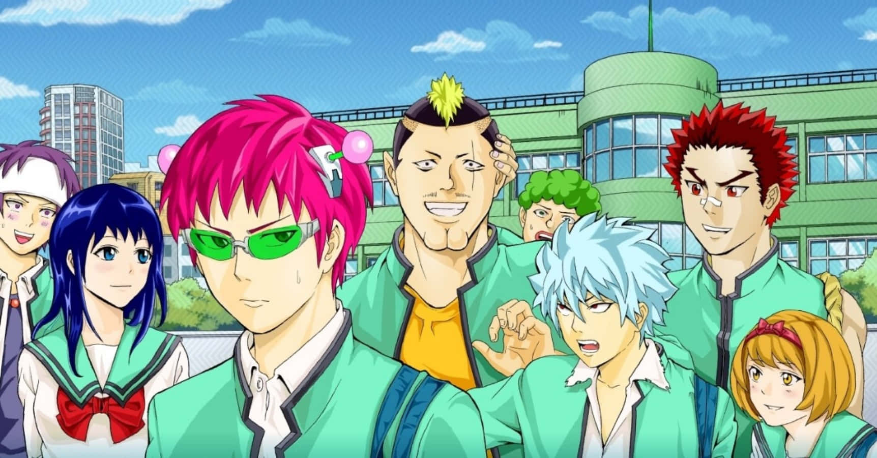 The Disastrous Life Of Saiki K, green uniforms, school building, HD Desktop Wallpaper