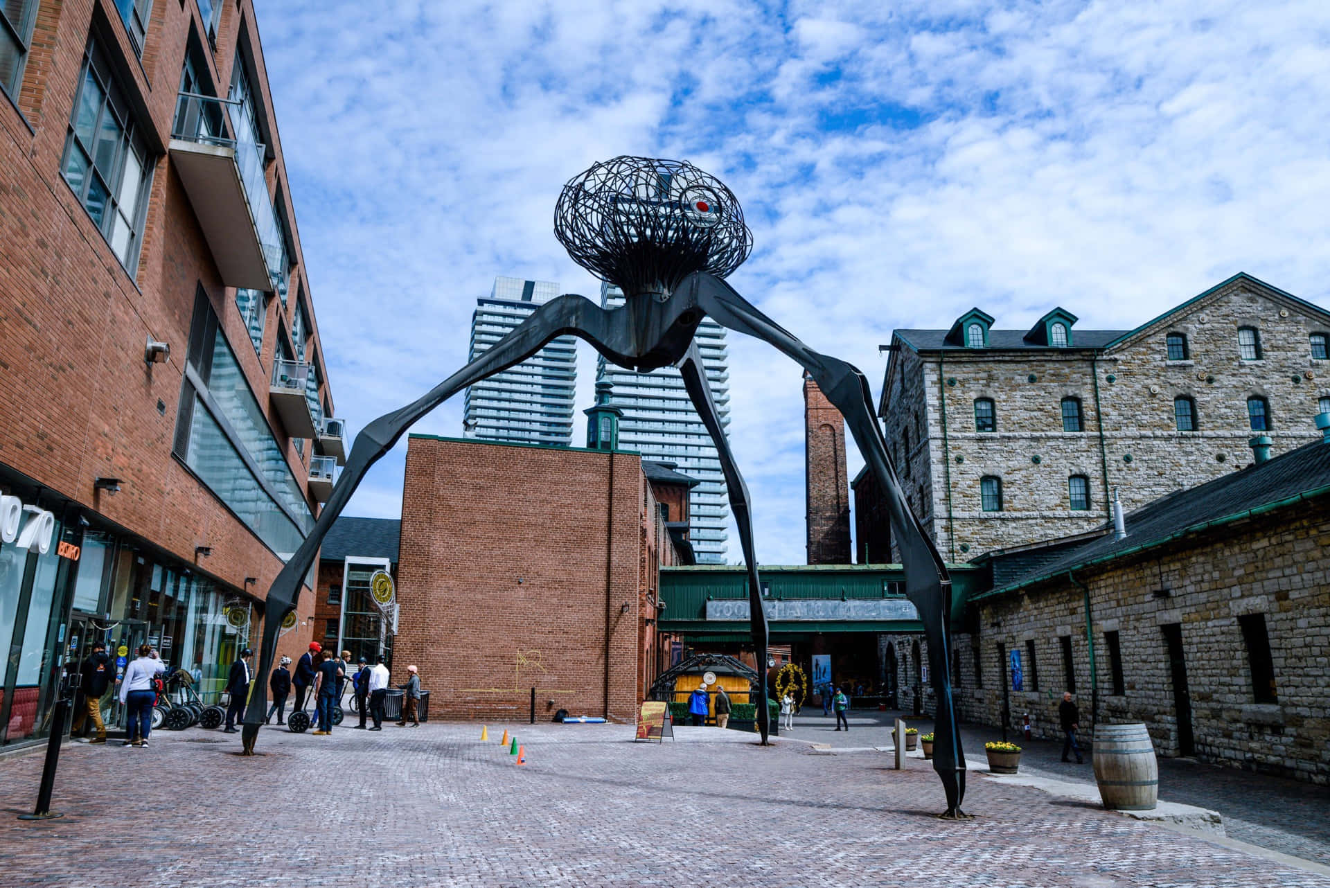 Distillery District, giant spider sculpture, black spider sculpture, Full HD Desktop Wallpaper