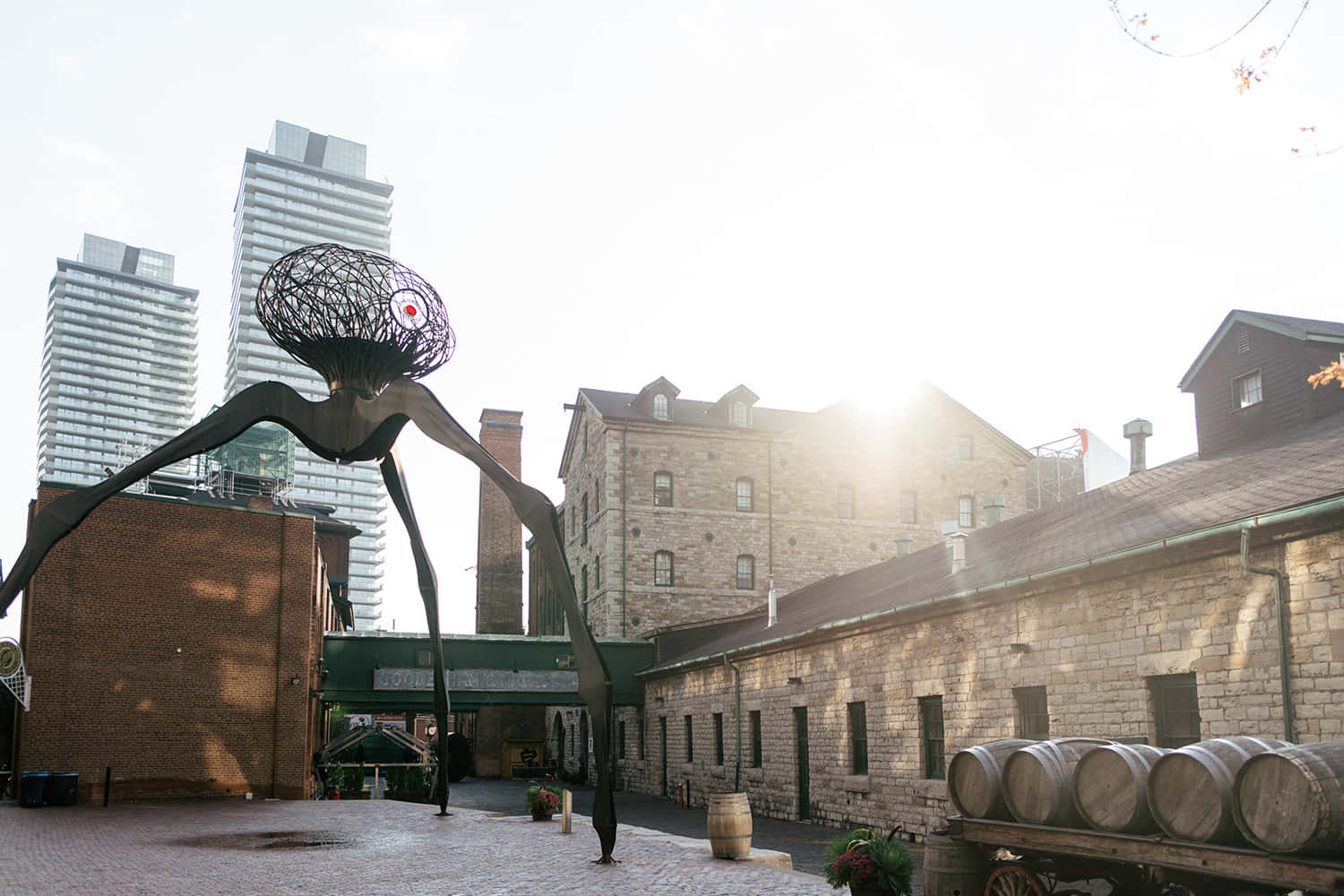 Distillery District, spider sculpture, sunrise, HD Desktop Wallpaper