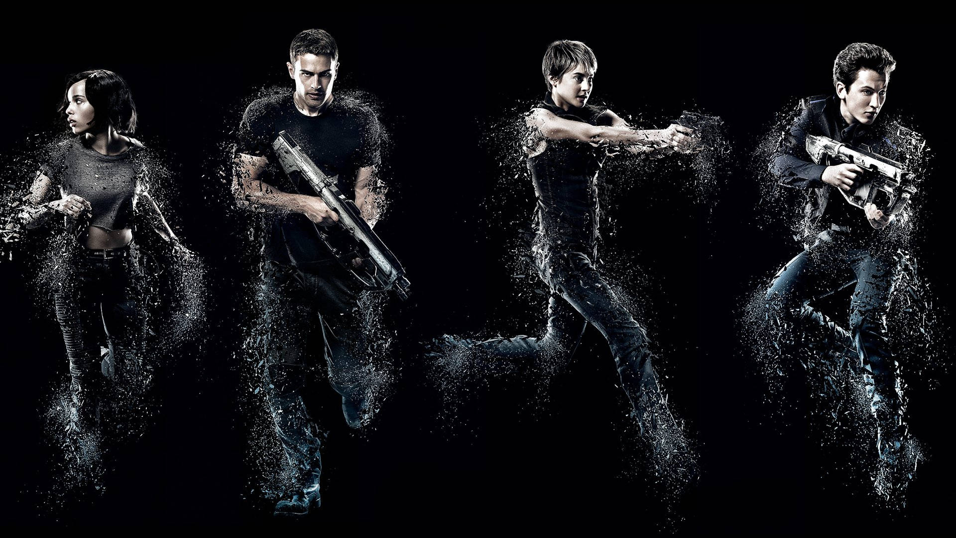 The Divergent Series, gun fights, black, Full HD Desktop Wallpaper