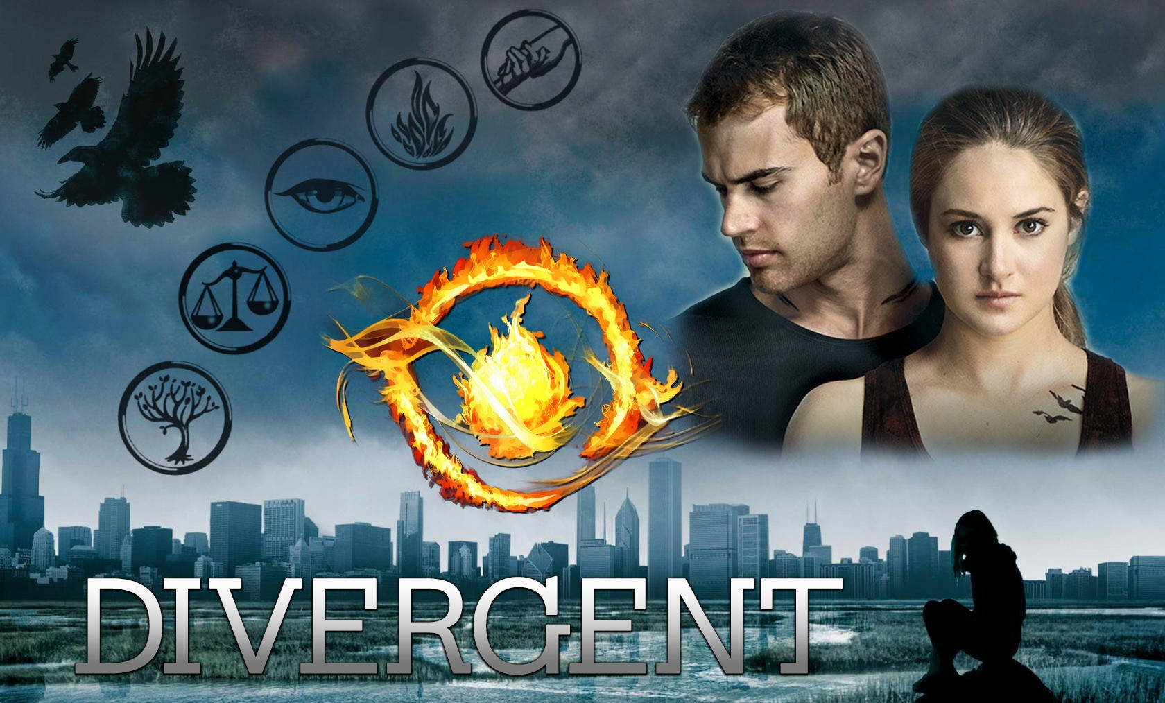 The Divergent Series, Divergent logo, protagonists, HD Desktop Wallpaper