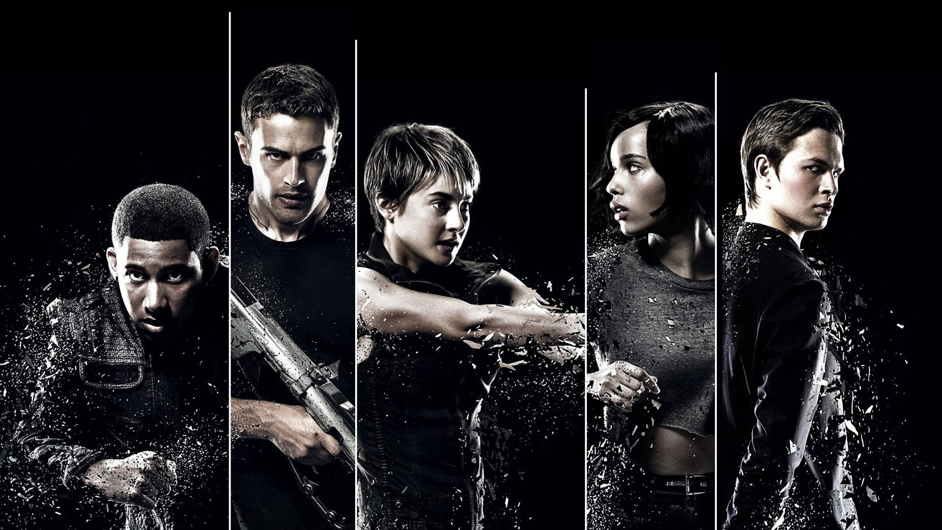 The Divergent Series, five-way split, black-and-white split-screen, Full HD Desktop Wallpaper