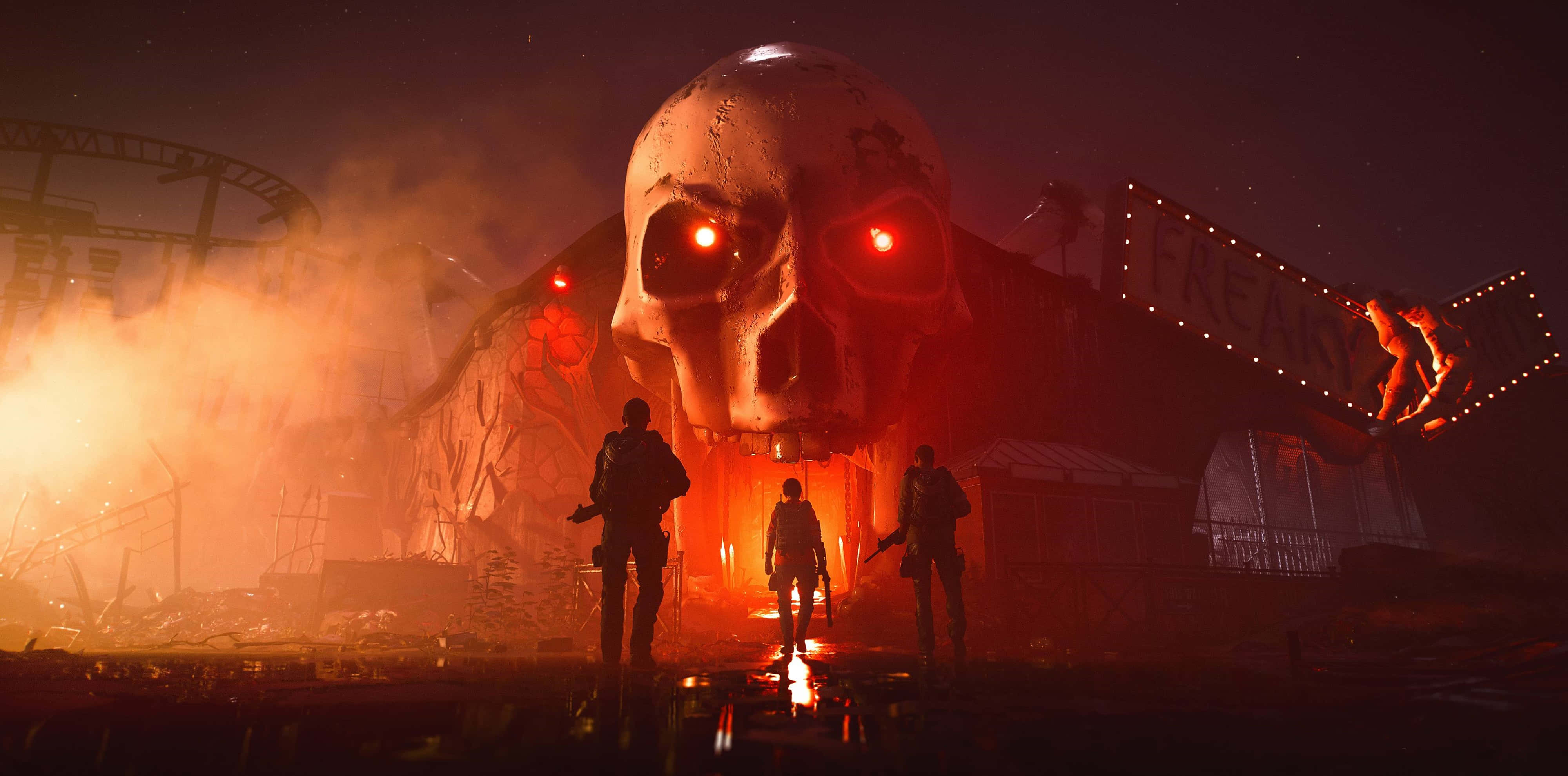 The Division 2, 4K, firey ruined amusement park, 4K Desktop Wallpaper