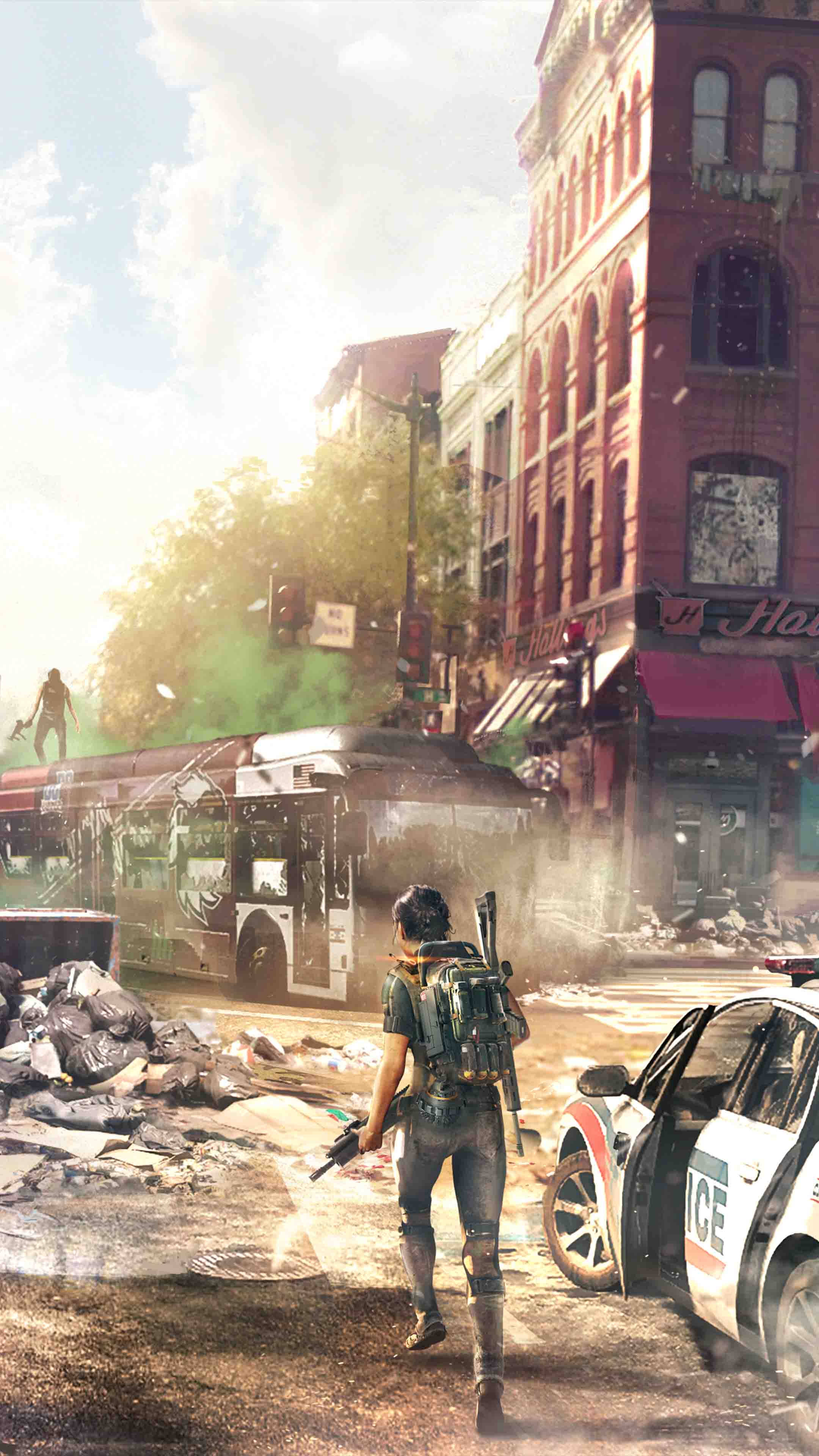 The Division 2, sunlit, rubble-strewn city street, 4K Phone Wallpaper