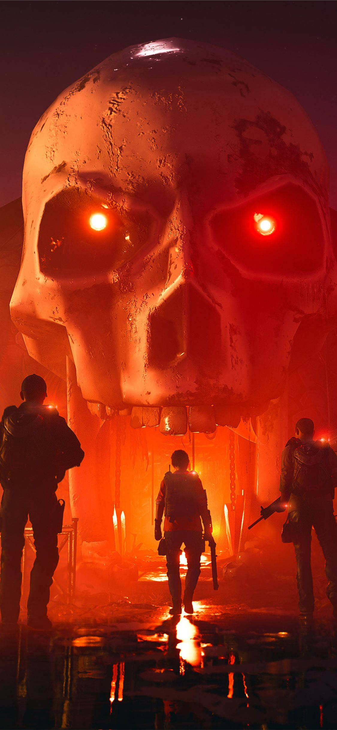 The Division 2 Phone, large skull, glowing red-eyed skull, Full HD Phone Wallpaper