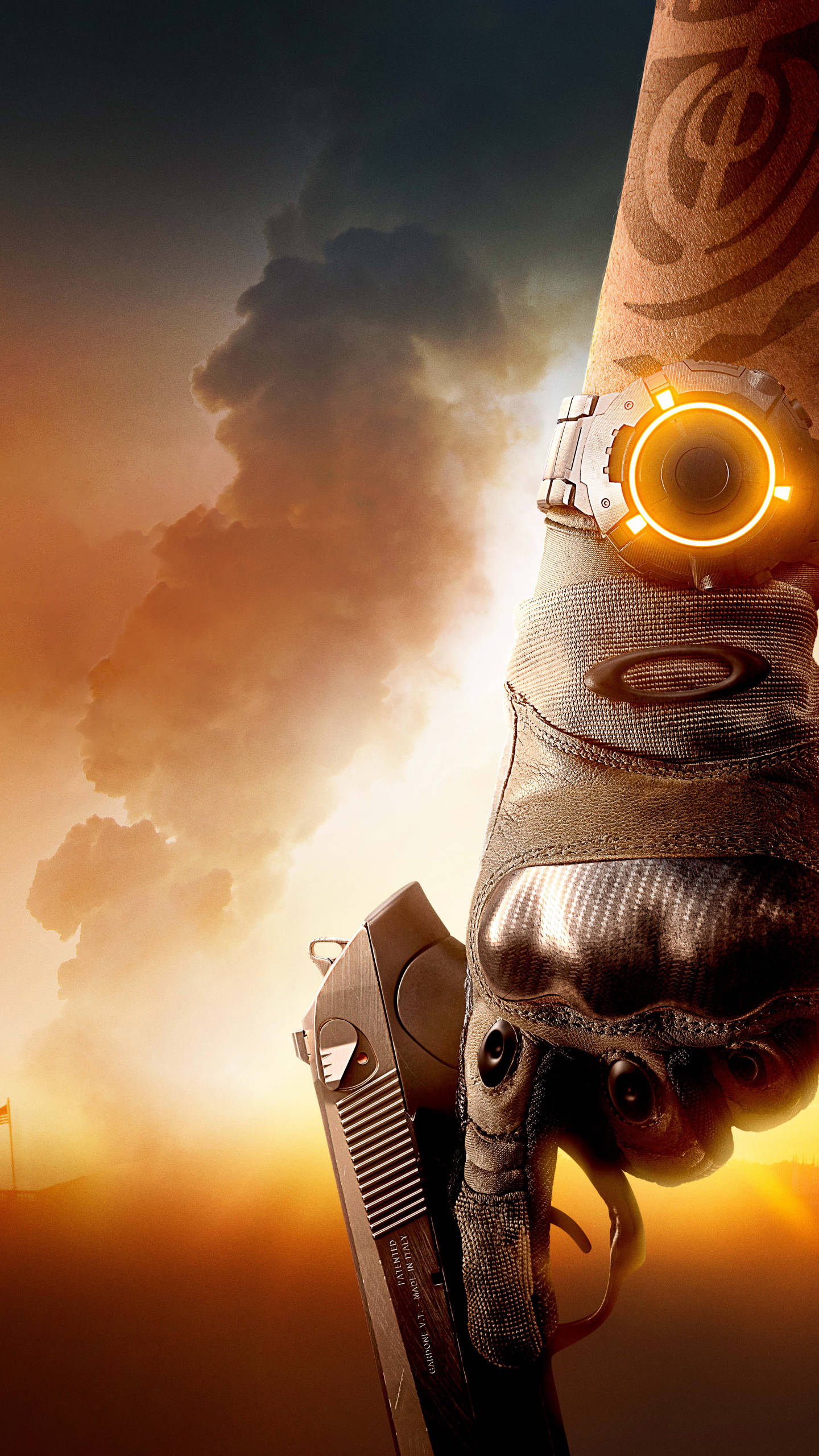 The Division 2 Phone, pistol, fiery sunset sky, 2K Phone Wallpaper