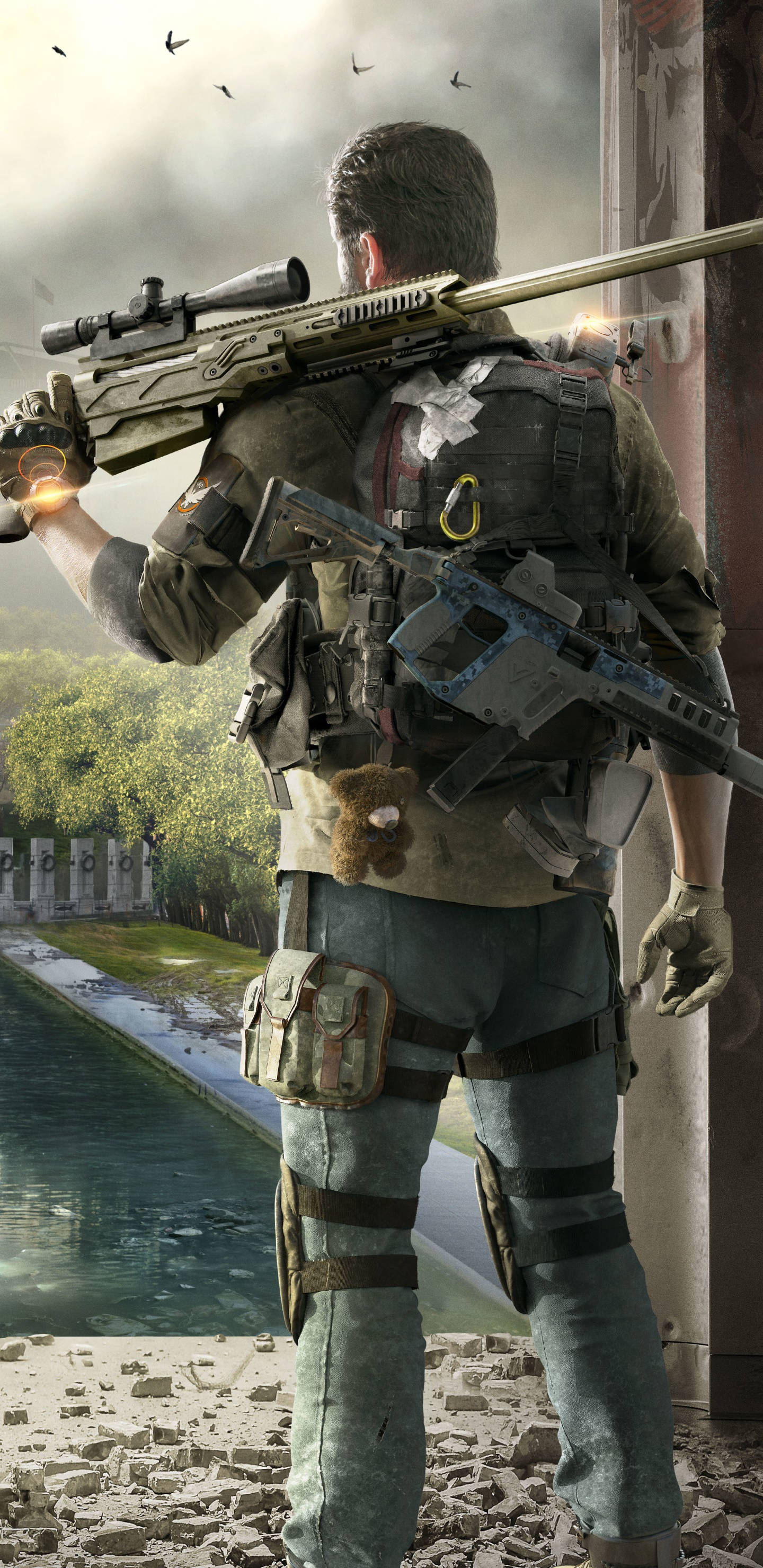 The Division 2 Phone, tactical gear, sniper rifle, 2K Phone Wallpaper
