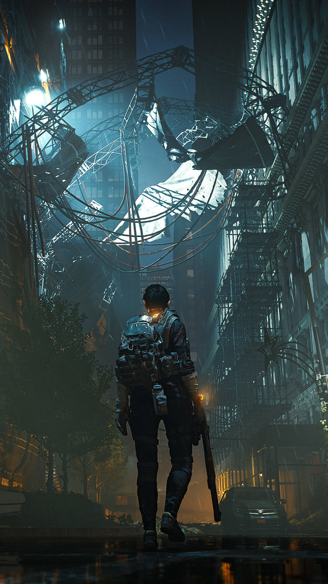 The Division 2, male agent, neon-lit urban alley, Full HD Phone Wallpaper