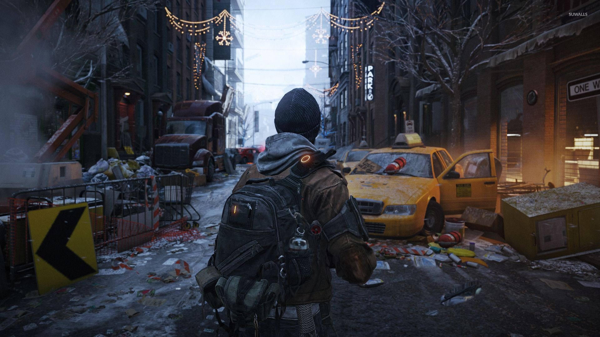 The Division 2, ruined street, winter gear, Full HD Desktop Wallpaper