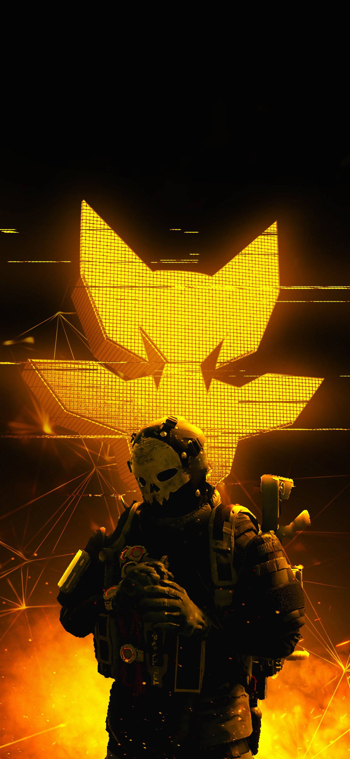The Division 2, glowing yellow fox logo, tactical gear, Full HD Phone Wallpaper