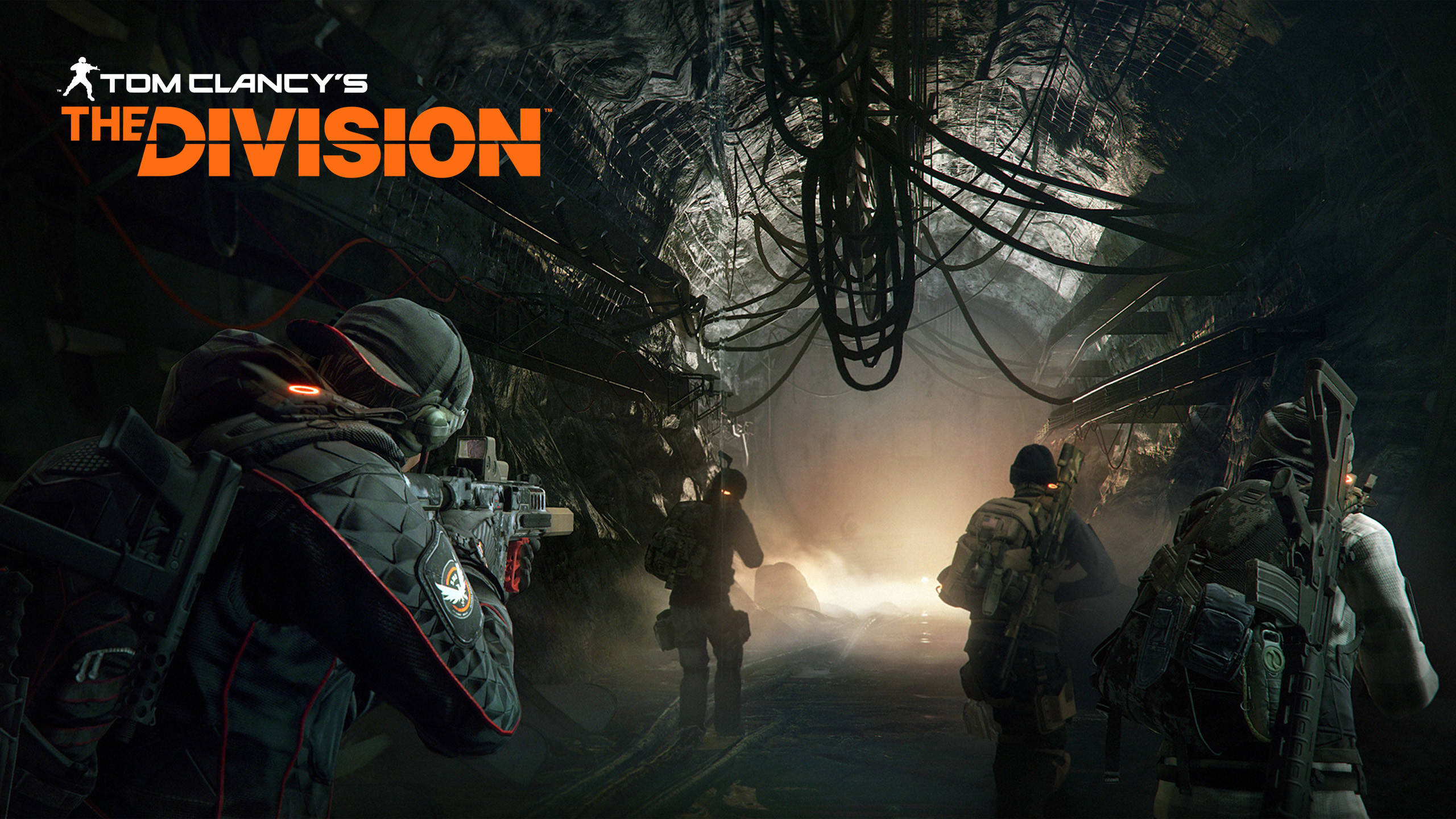 The Division 4K, tactical agents, dark cable-choked subway tunnel, 2K Desktop Wallpaper