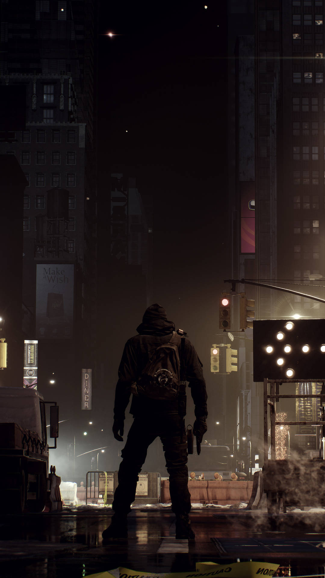 The Division Phone, hooded figure, rain-slicked urban alley, Full HD Phone Wallpaper