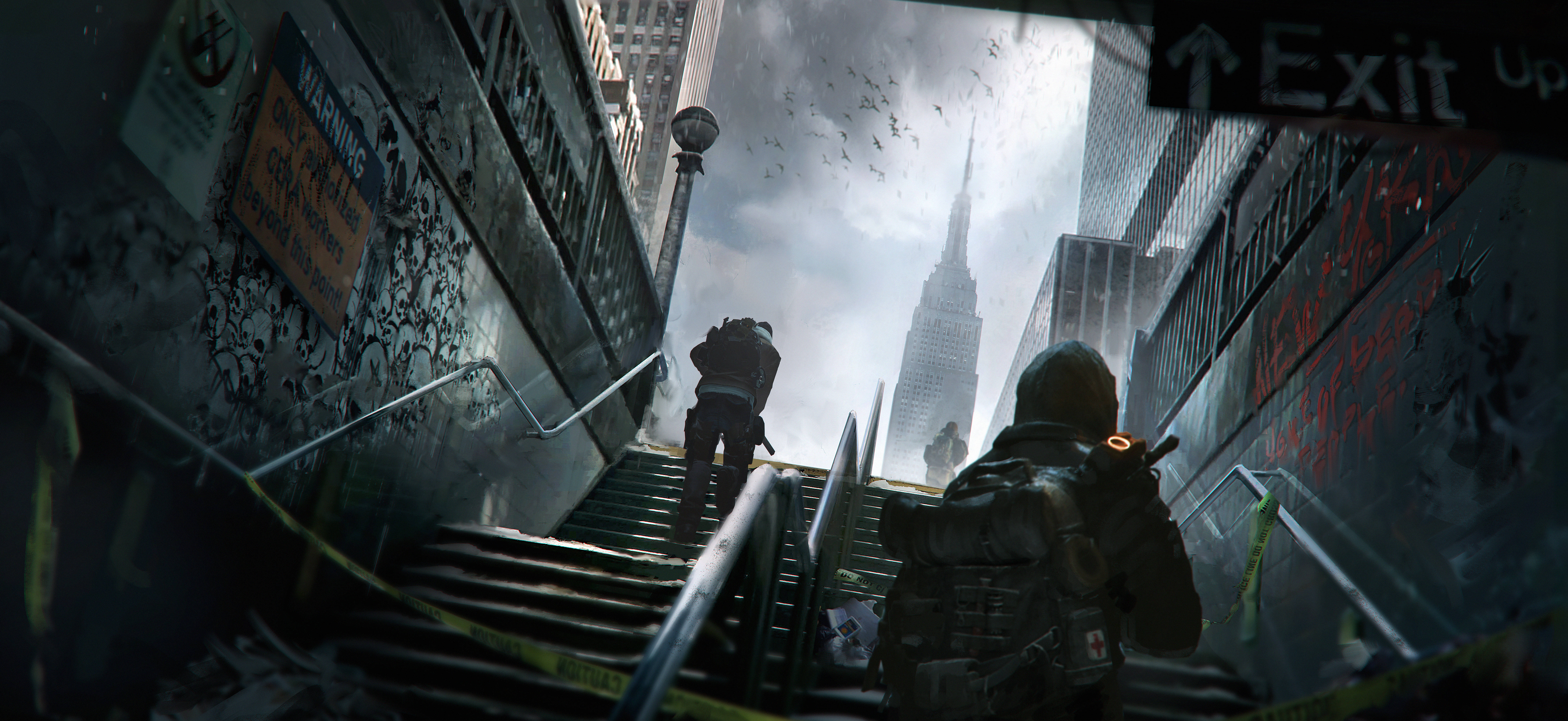 The Division, subway staircase, graffiti-covered, 8K Desktop Wallpaper