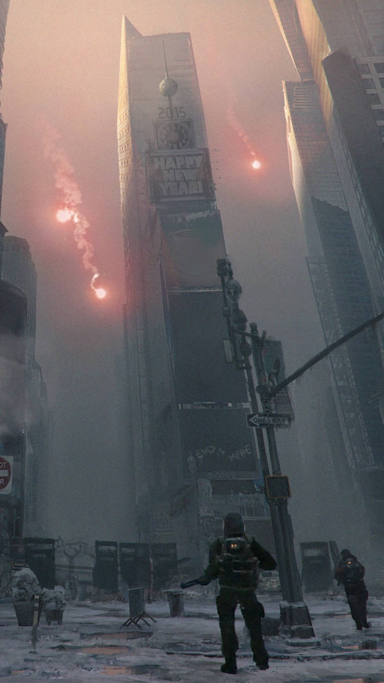 The Division, HAPPY NEW YEAR 2015, snow-covered dystopian city street, HD Phone Wallpaper