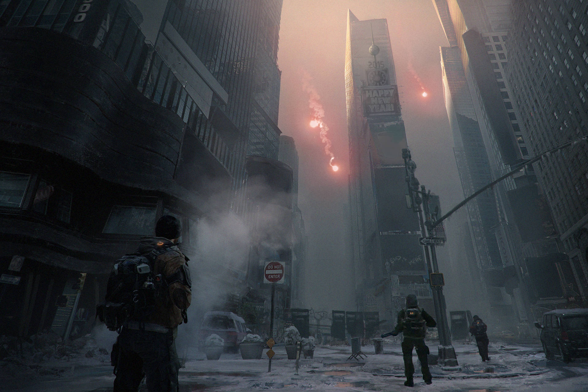 The Division, snow-covered, ruined city street, Full HD Desktop Wallpaper