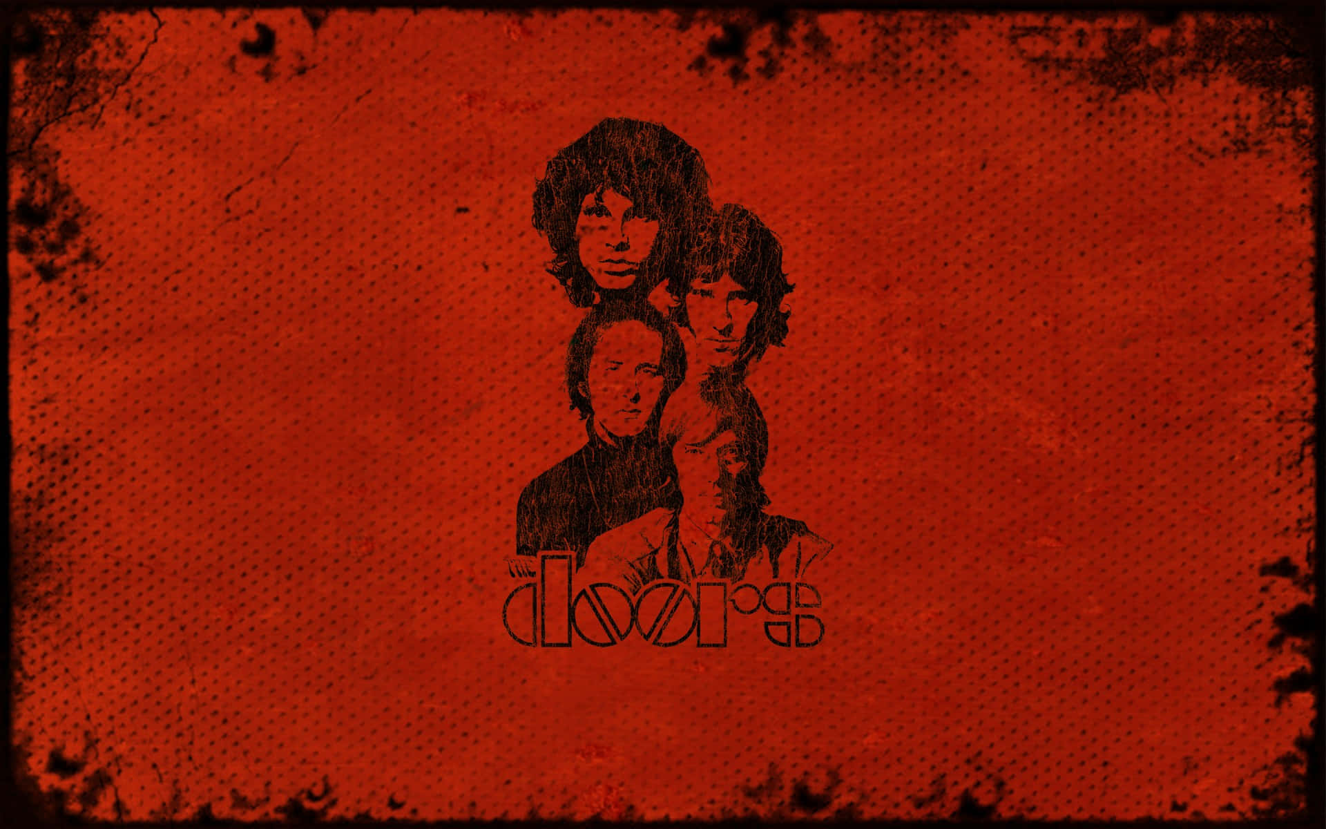 The Doors, silhouetted, textured fiery red background, Full HD Desktop Wallpaper