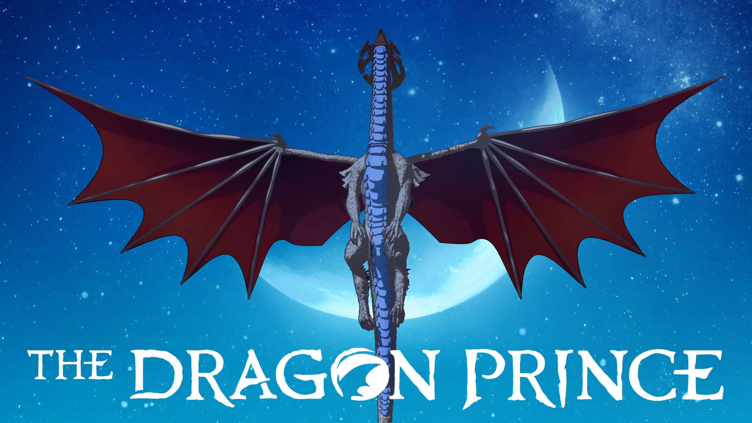 The Dragon Prince, red wings, blue scales, 2K Desktop Wallpaper