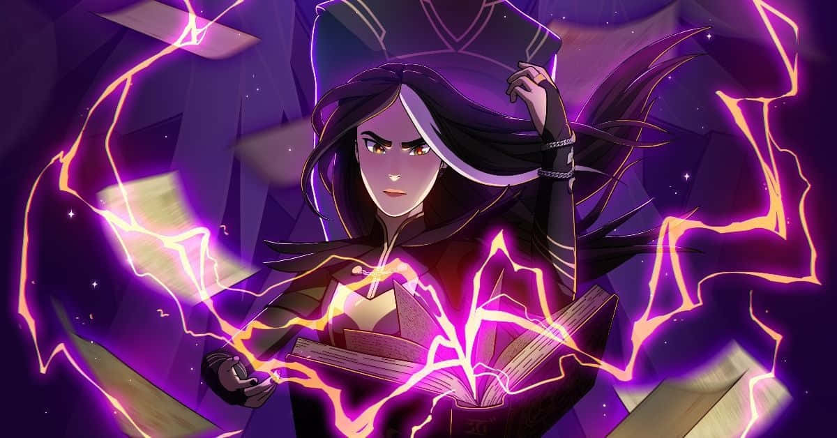 The Dragon Prince, anime witch, vibrant purple and orange lightning, SD Desktop Wallpaper