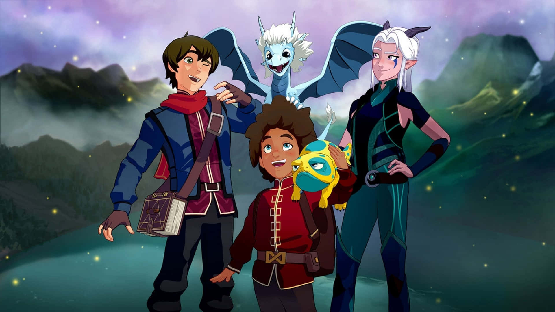 The Dragon Prince, mystical mountain valley, starry twilight sky, Full HD Desktop Wallpaper