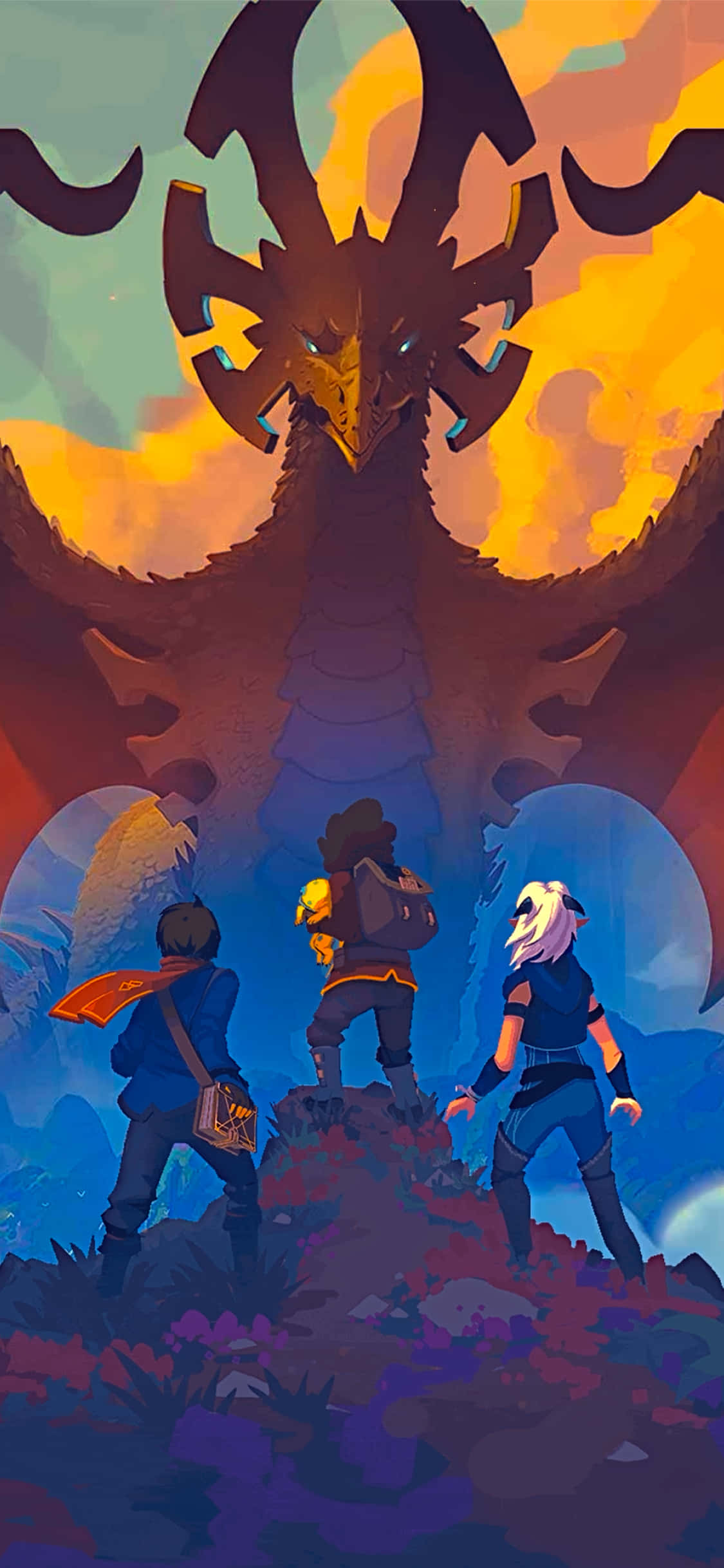The Dragon Prince, mage, colossal fiery dragon, Full HD Phone Wallpaper