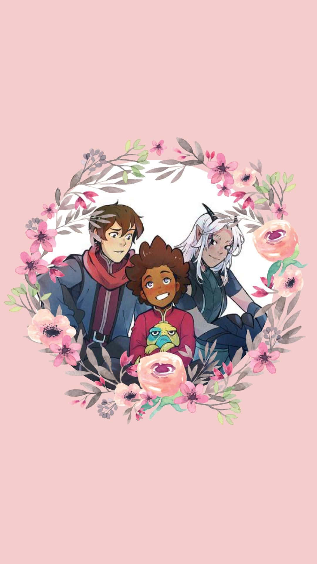 The Dragon Prince, pastel pink background, soft pink floral wreath, Full HD Phone Wallpaper