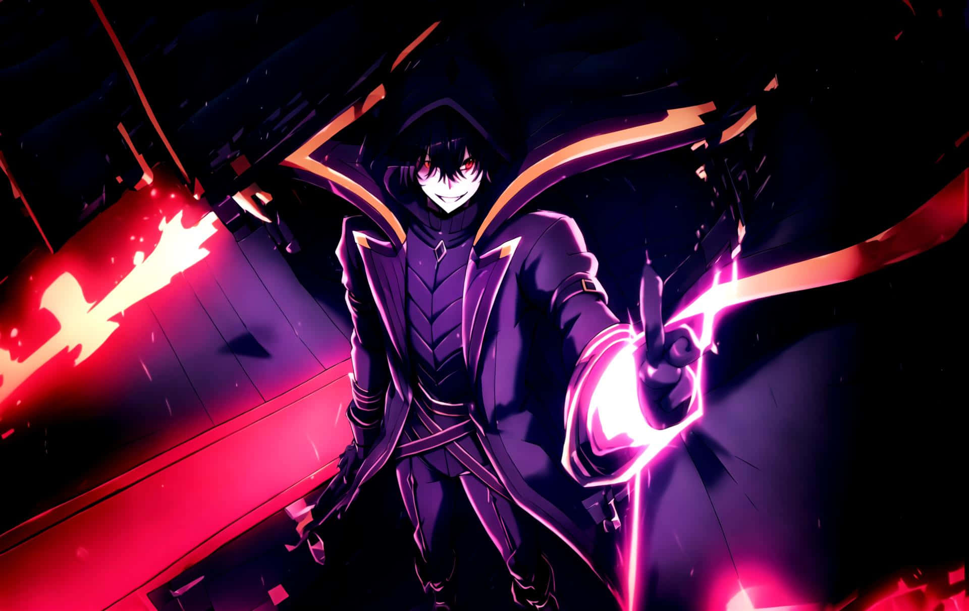 Eminence In Shadow, purple coat, glowing pink energy, Full HD Desktop Wallpaper