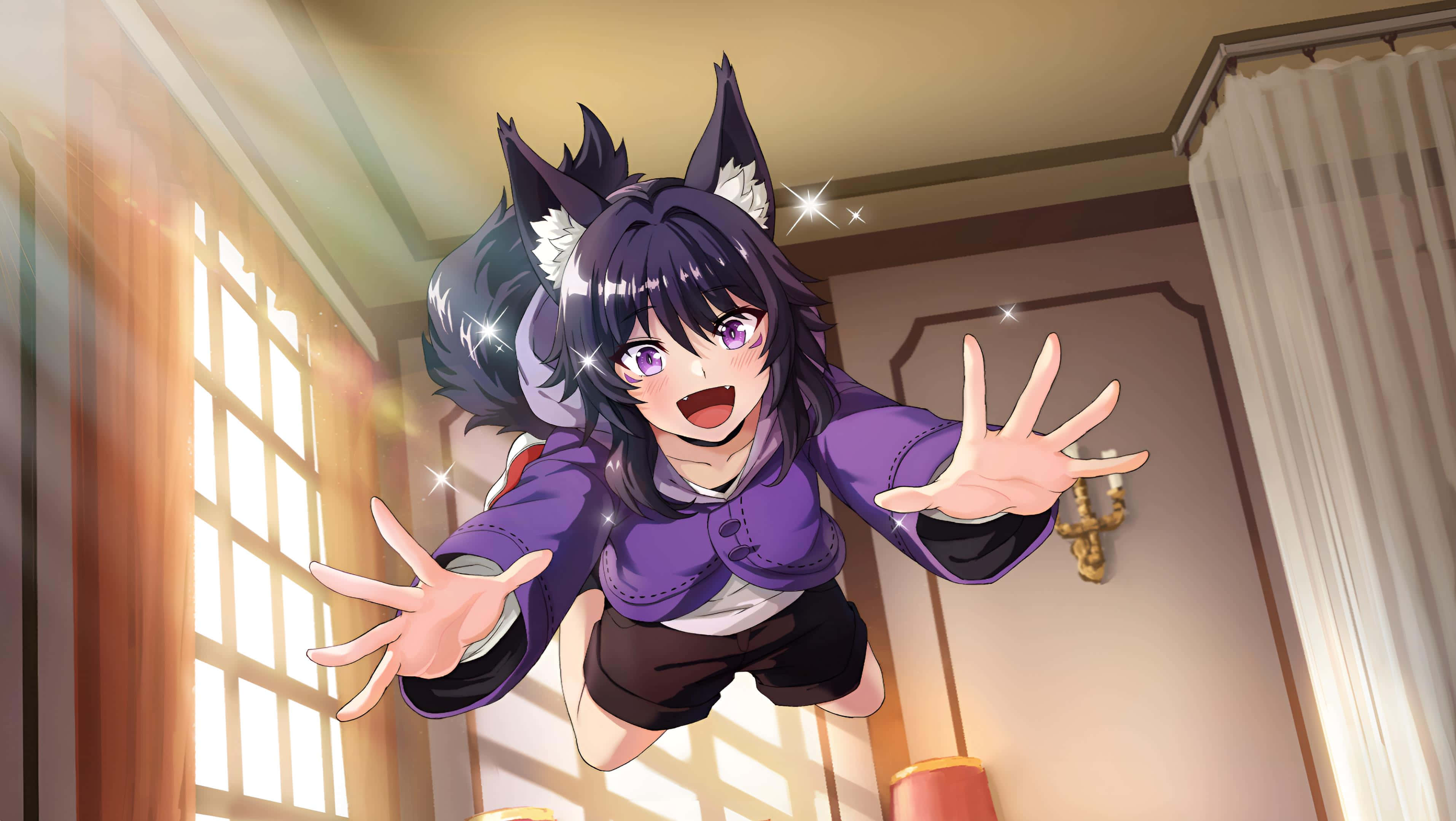 Eminence In Shadow, fox ears, purple hair, 2K Desktop Wallpaper