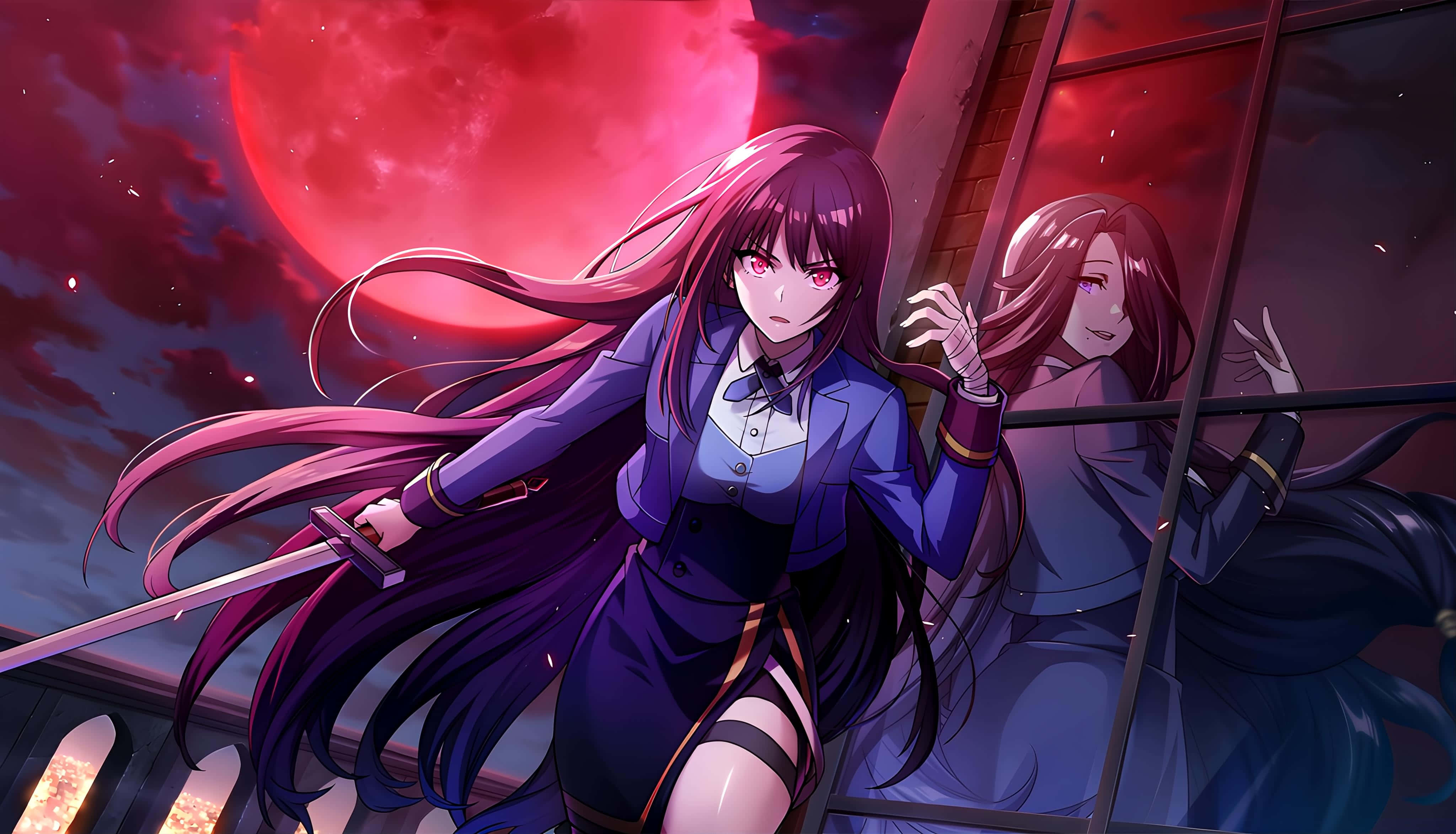Eminence In Shadow, long purple hair, sword, 4K Desktop Wallpaper
