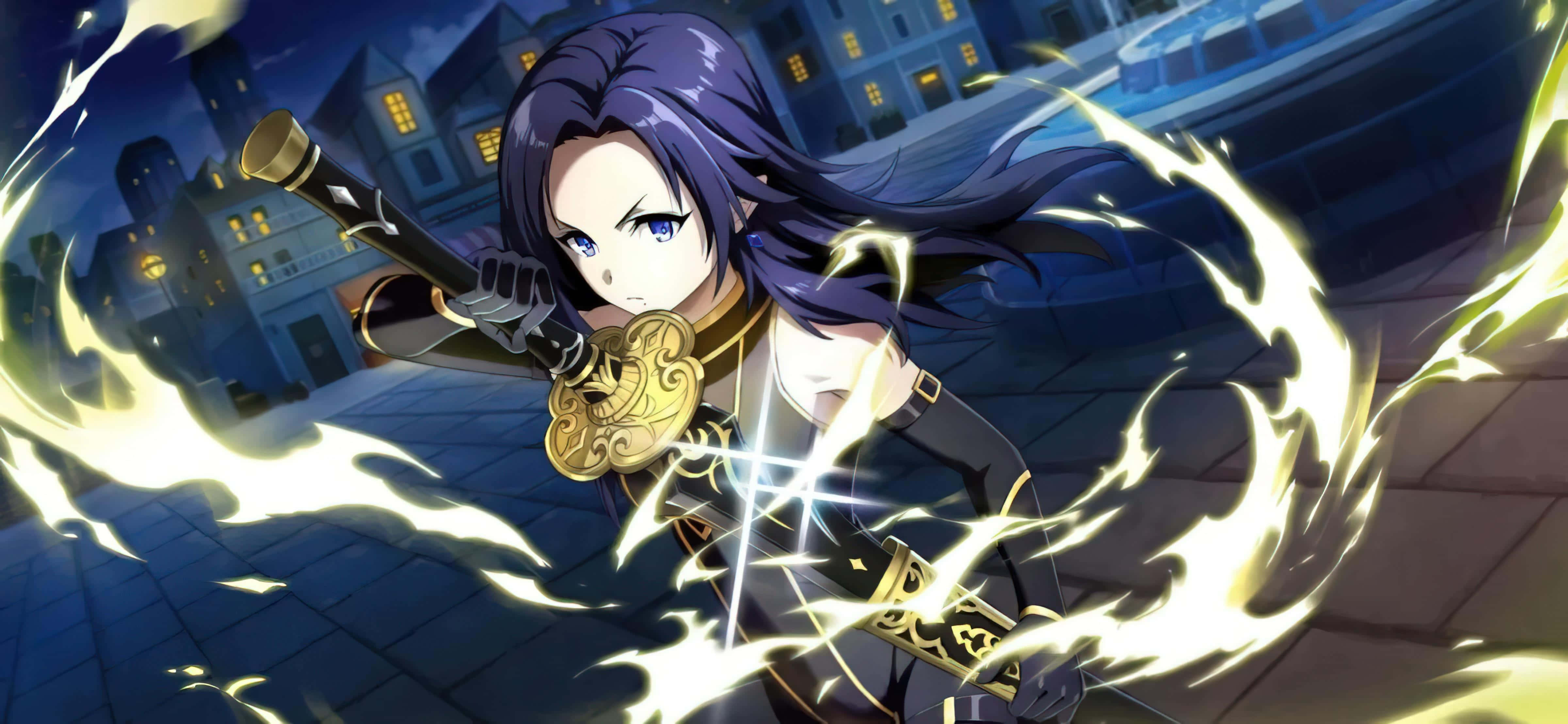Eminence In Shadow, purple hair, glowing sword, 4K Desktop Wallpaper