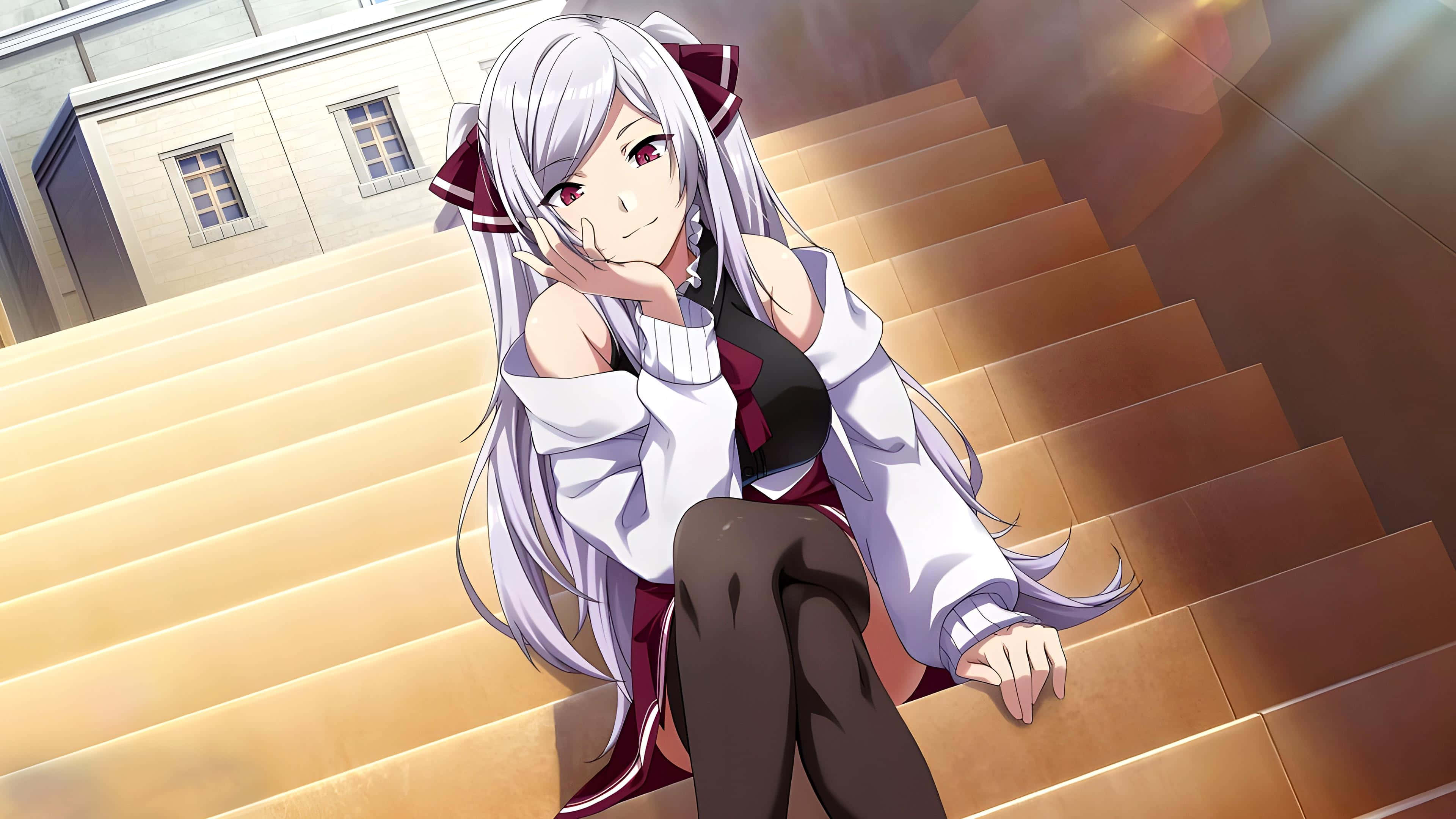 Eminence In Shadow, silver-haired anime girl, red eyes, 4K Desktop Wallpaper